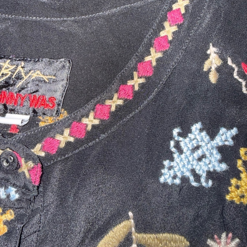 Johnny Was Silk Embroidered Boho Tunic Blouse Shacket Kimono - Picture 14 of 15
